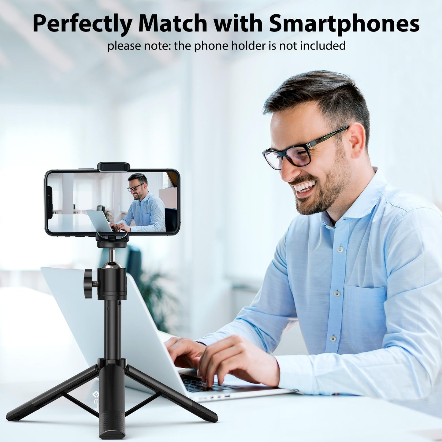 Trípode EMEET Negro Altura Ajustable con Cabezal Giratorio 360° para Cámara Web y Teléfonos