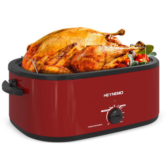 Horno tostador eléctrico de 26 cuartos con tapa visible y autohilado, tostador grande de pavo con función de descongelación caliente, temperatura ajustable, estante extraíble para sartén, acero
