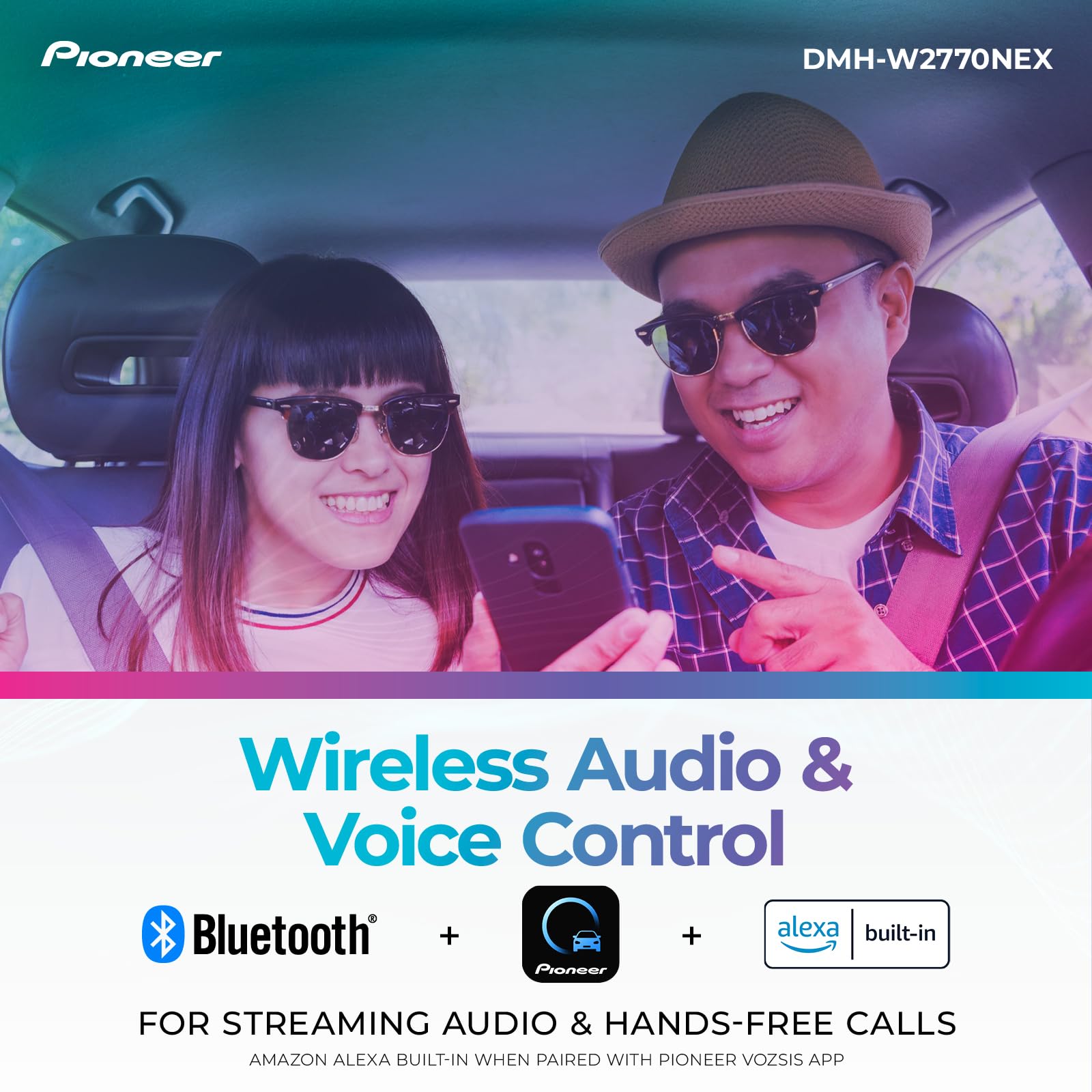 Radio HD Doble DIN Pioneer 6.8 Pulgadas Capacitiva con Apple CarPlay y Android Auto Inalámbrico y Bluetooth para Automóviles