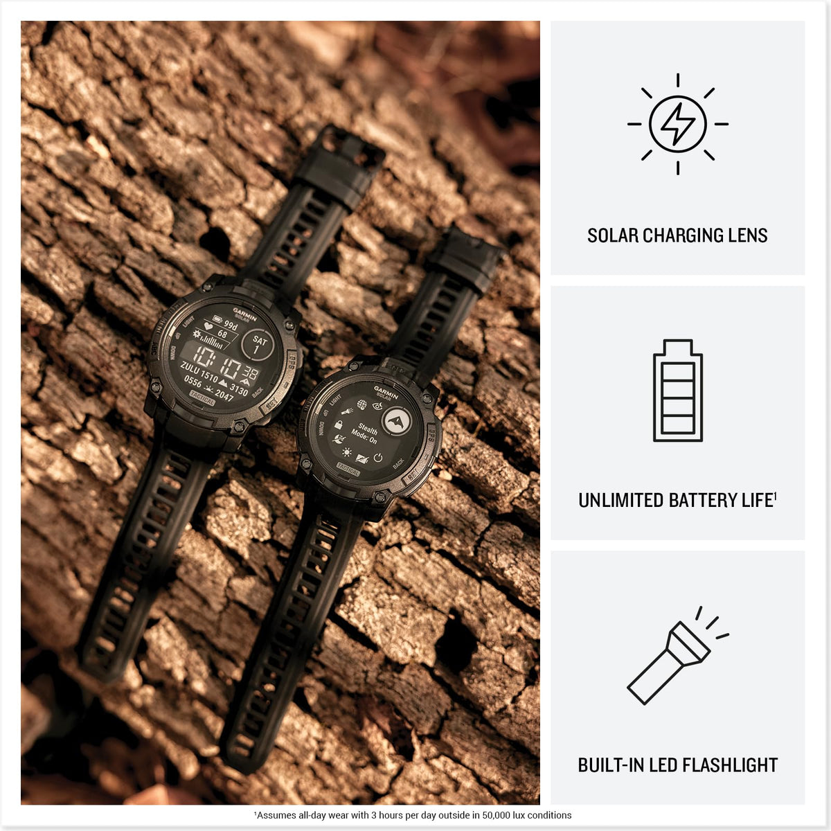Smartwatch Garmin Instinct 3 Táctico Solar Negro con GPS y Bisel Reforzado para Hombre