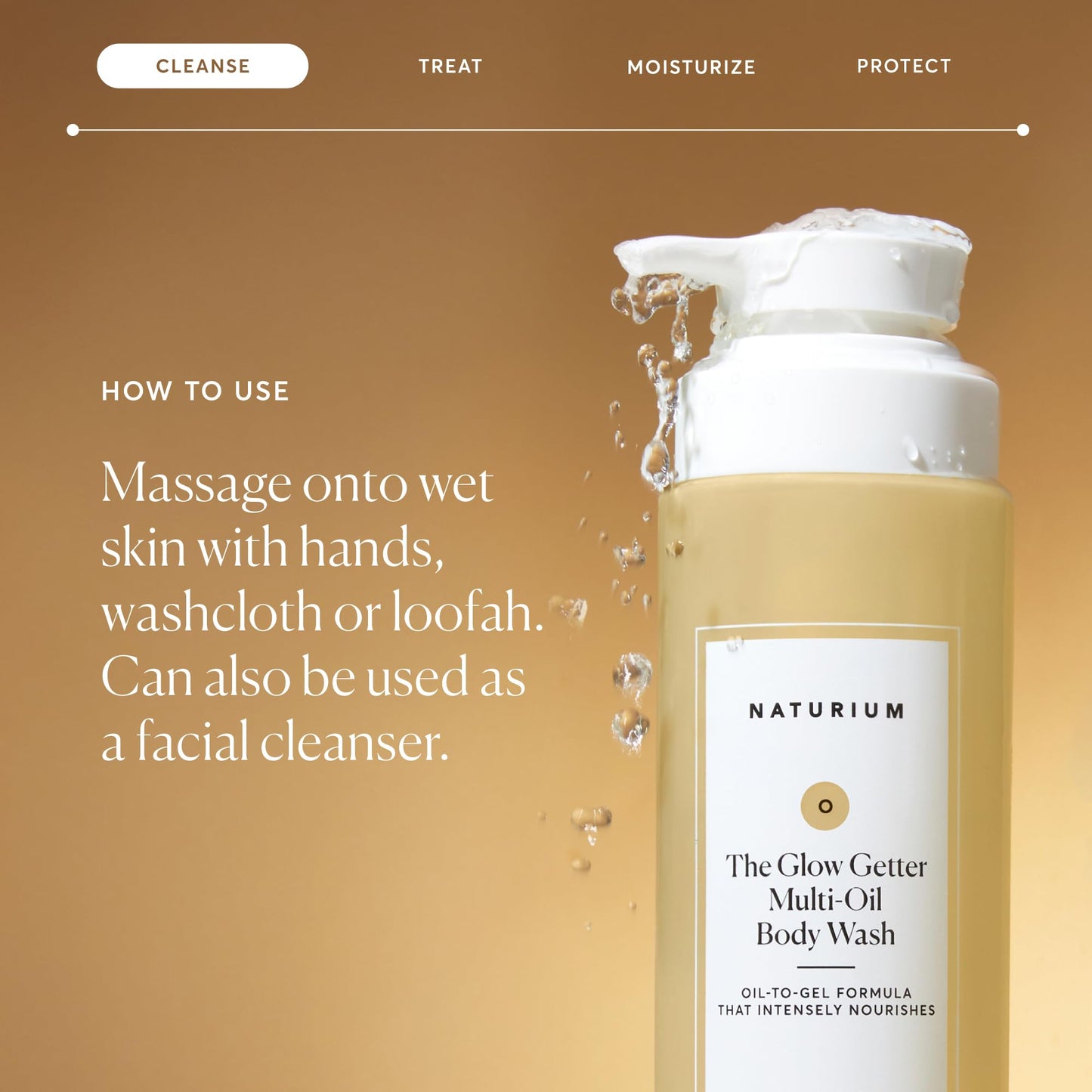 NATURIUM The Glow Getter Multi-Oil Body Wash – Gel Corporal Hidratante con Escualano y Aceites Botánicos – 500 ml