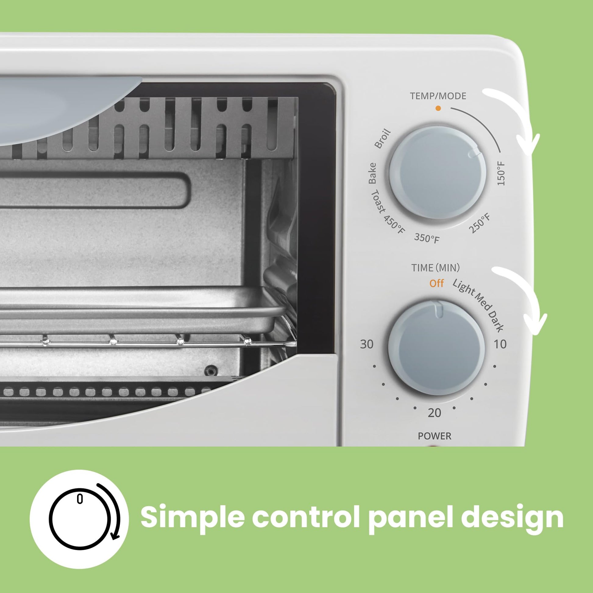 COMFEE' Horno de encimera, pequeño horno tostador combinado de 4 rebanadas, mini horno para pizza de 9 pulgadas, horno compacto, hornear, asar, 950 W, blanco, CTO-E101A (WH)