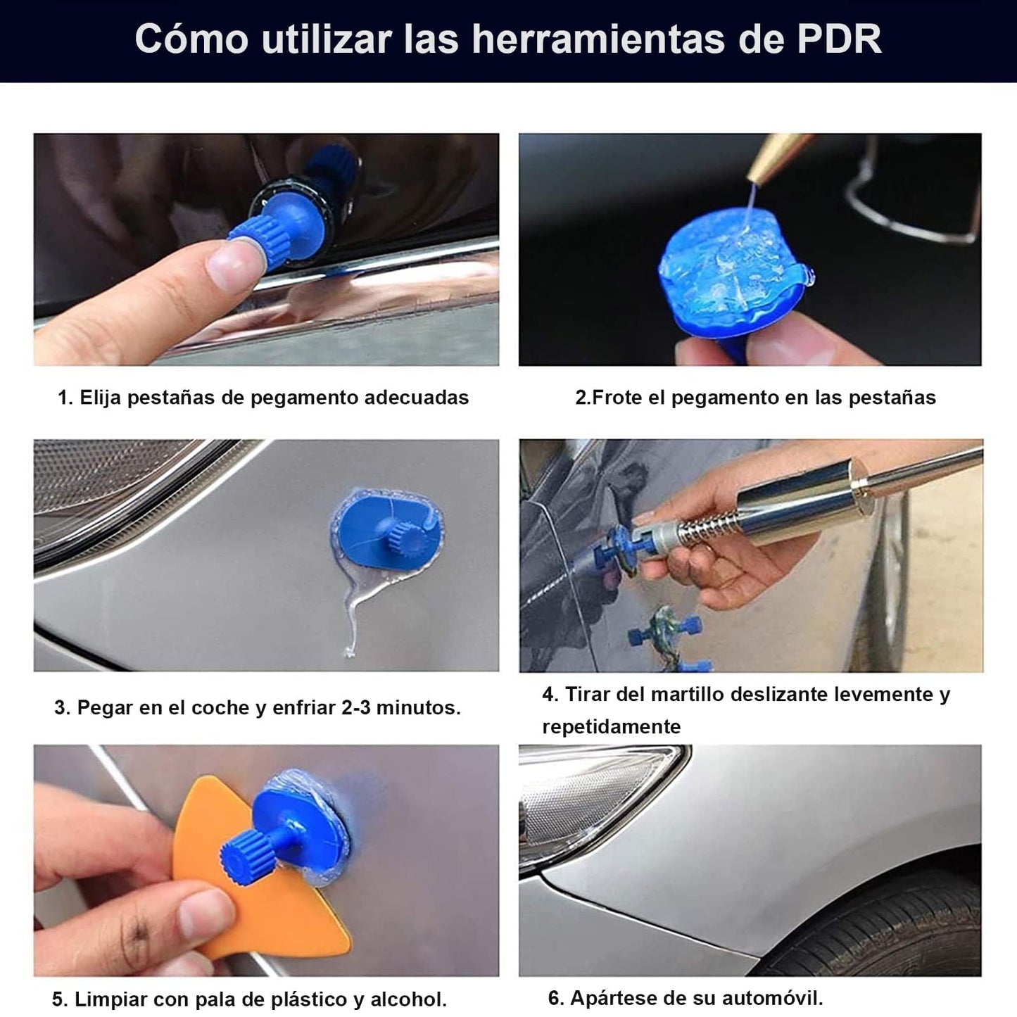 Kit de Extractor de abolladuras, Herramienta de reparación de abolladuras sin Pintura, Adecuado para Coche, Frigorífico o Moto de abolladuras pequeñas Grandes