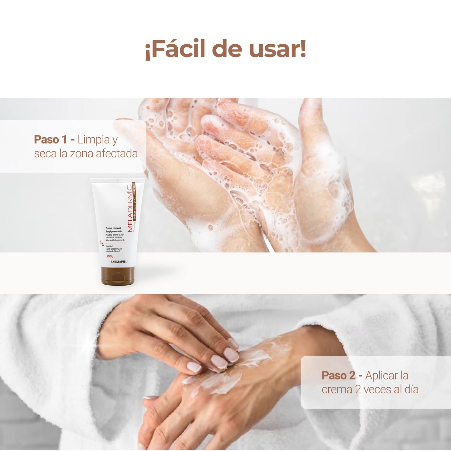MELADERMIC Crema Corporal Despigmentante para Manos y Cuerpo | Unifica el Tono y Previene las Manchas y Pecas | Axilas, Codos, Rodillas, Cuello, Manos | Hidratación Profunda Antimanchas | 150 gr