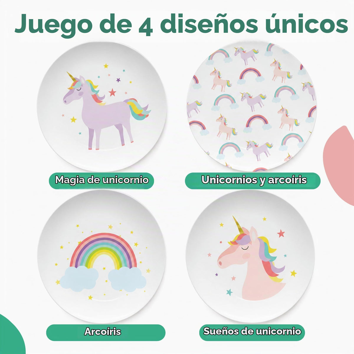 Tiny Expressions - Juego de 4 platos de unicornio de 10 pulgadas