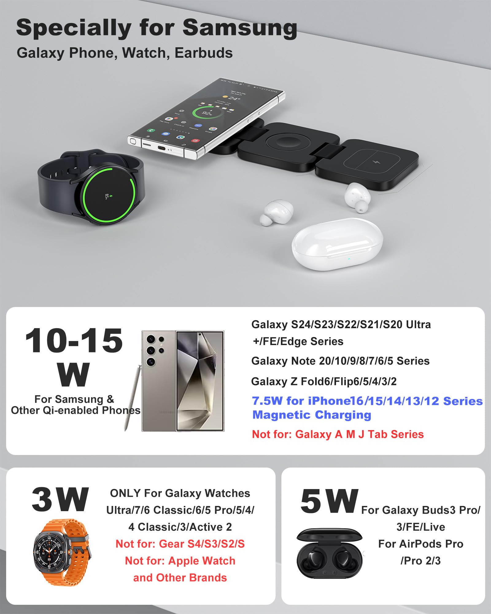 Estación de Carga Inalámbrica KU XIU Plegable Ultra Magnetic para Samsung Galaxy en Viajes