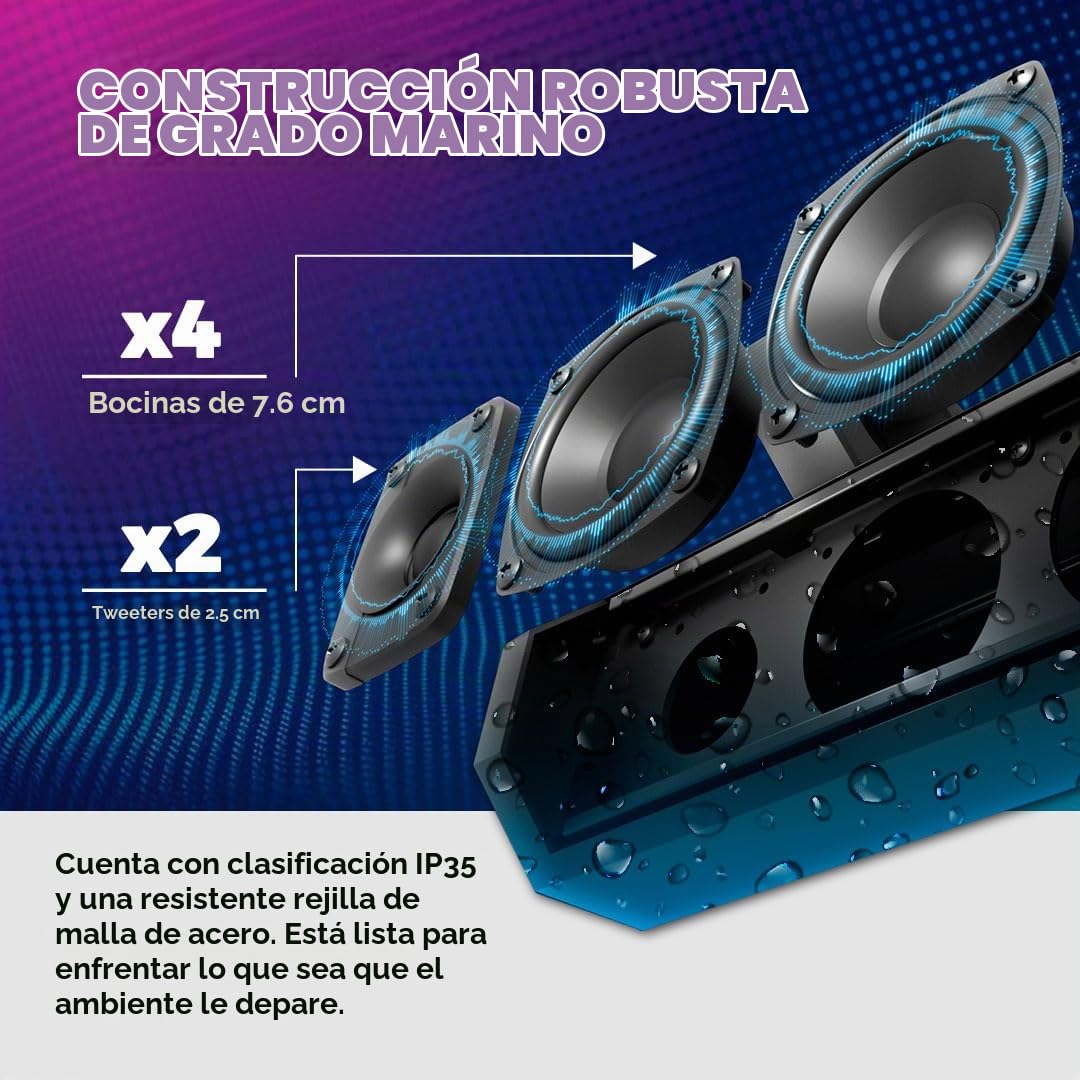 Barra de Sonido Marina DS18 SB26BTXRGB Blanca con Bluetooth USB e Iluminación RGB, 6 Altavoces, 600 W Máximo, Panel de Control Giratorio