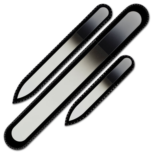 Juego de 3 limas de uñas de vidrio - colores arcoíris, auténtico vidrio templado checo - hecho a mano en la República Checa - Blanco/Negro
