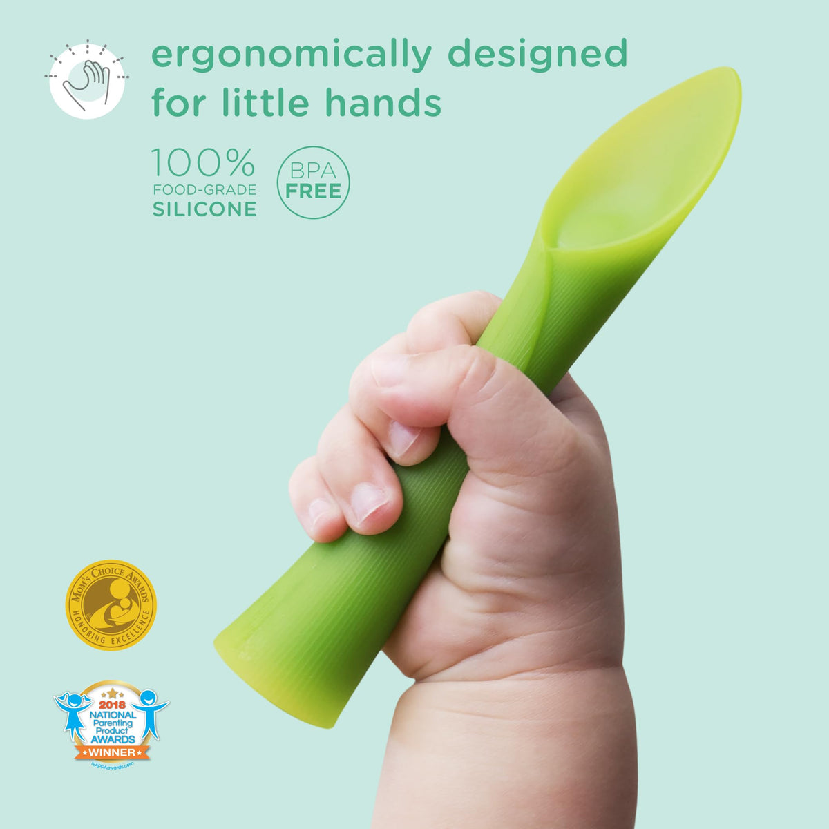 Olababy - Cuchara de entrenamiento de punta suave 100% silicona para bebé con destete LED, paquete de 2 (kiwi/limón)