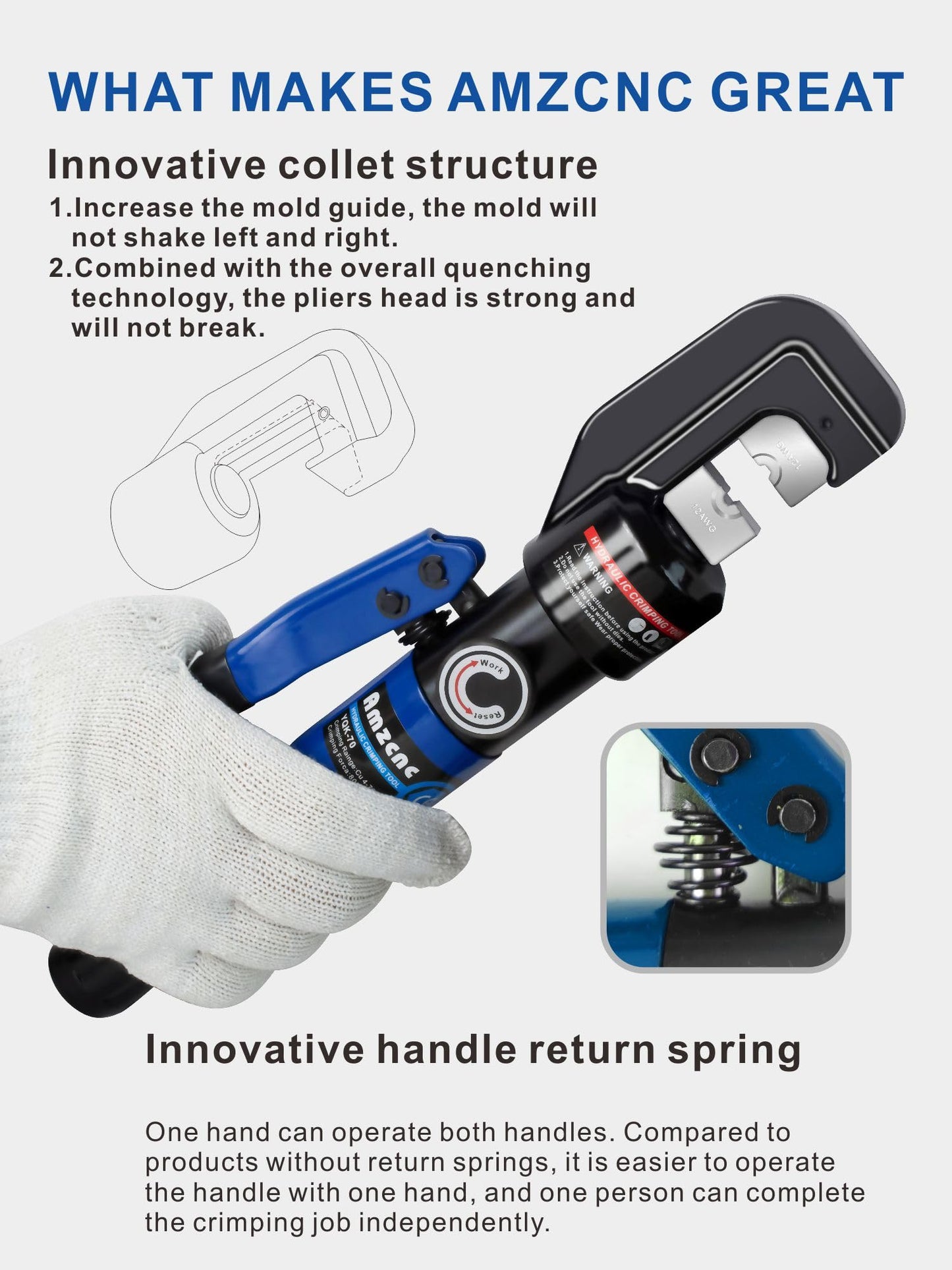 Herramienta de Prensado Hidráulica AMZCNC Azul con 9 Troqueles para Cable Hidráulico 8 Toneladas de EE. UU.