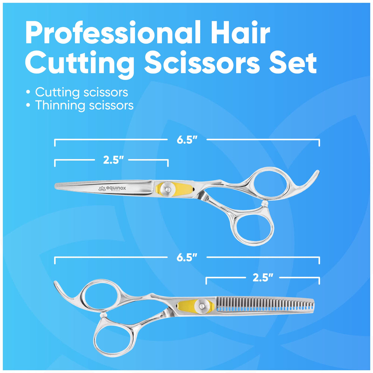 Equinox Professional Razor Edge Series - Hair Cutting and Thinning/Texturizing Scissors/Shears Set - 6.5 Overall Length with Fine Adjustment Tension Screw - Japanese Stainless Steel by Equinox International