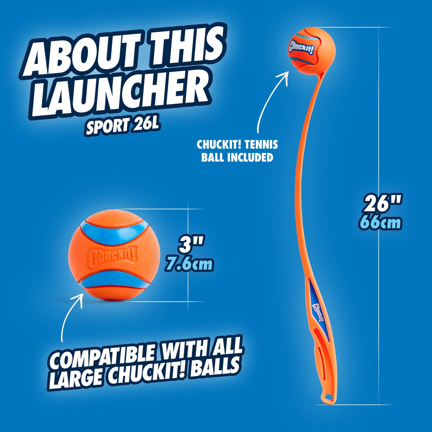 Chuckit! Tira Pelotas Sport Gde 26", Colores Surtidos