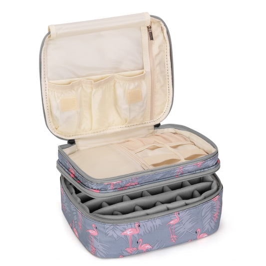 Luxja Nail Polish Carrying Case - Holds 30 Bottles (15ml - 0.5 fl.oz), Double-layer Organizer for Nail Polish and Manicure Set, Flamingo