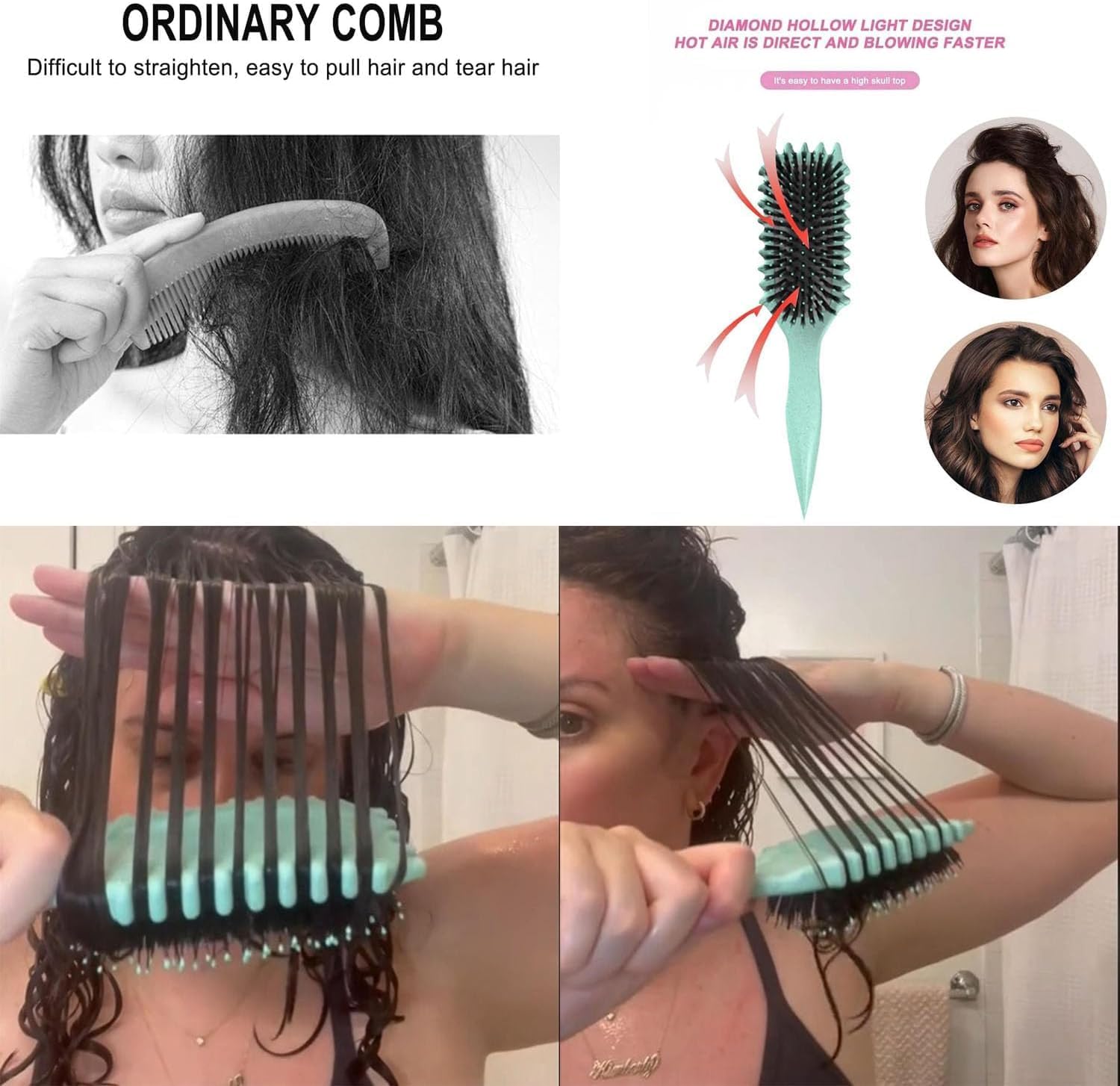 Cepillo Para Cabello Rizado Para Mujeres,Bounce Curl Brush,Cepillo Para Rizos,Cepillo Cabello Rizado,Peine Para Cabello Rizado,Cepillo Definidor De Rizos Bounce Curl,Cepillo 3d Para Rizos (Negro)