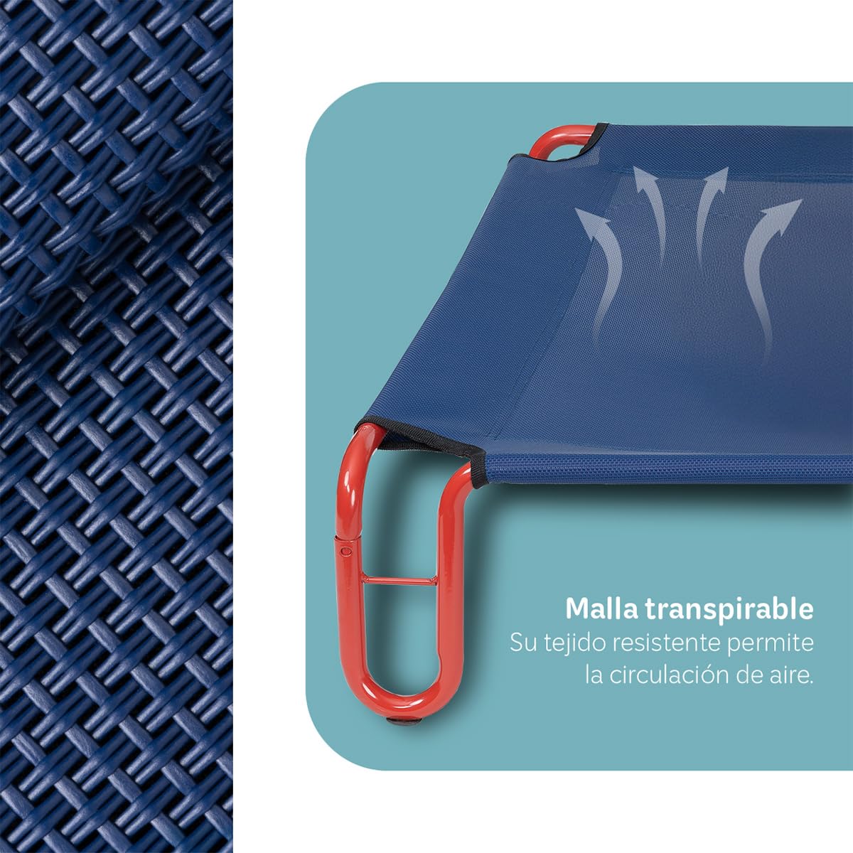 Cama Elevada Esquimal Azul Rojo con Malla Transpirable para Perro Mediano