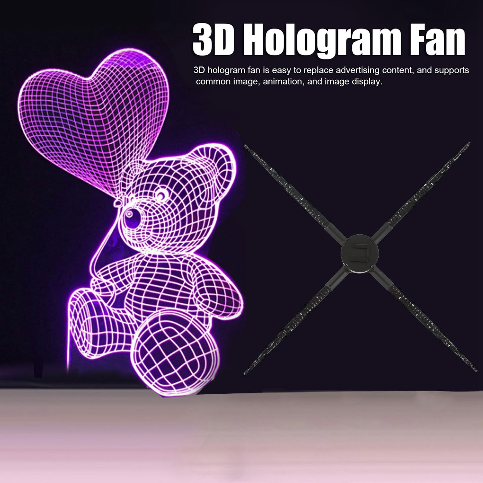 Máquina de Proyección Holográfica 3D, AC 100‑240V Ventilador de Proyección Holográfica 3D de Alta Resolución de 100 Cm para Hotel (Enchufe de EE. UU.)