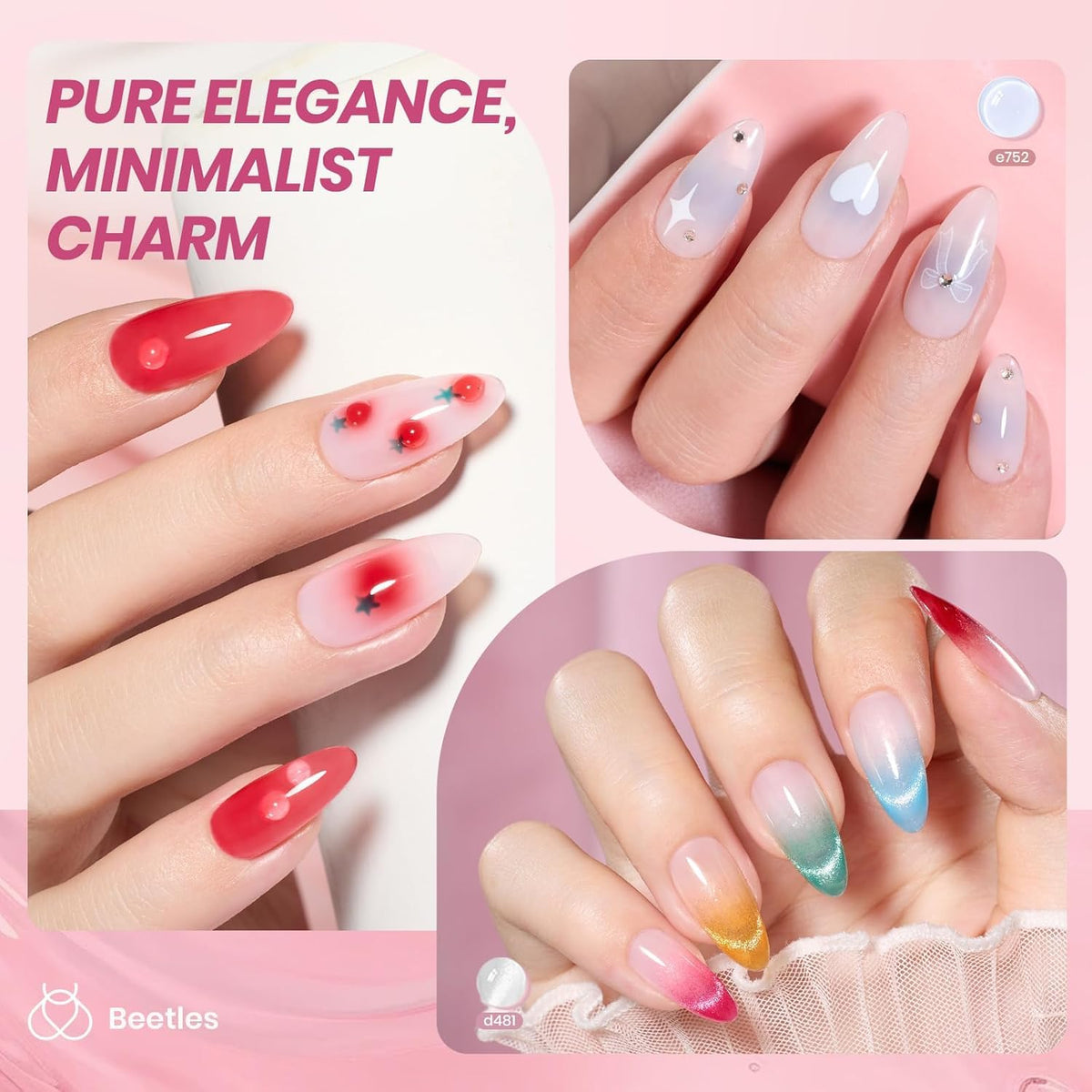 Beetles Set Esmalte en Gel Jelly 53 Piezas 36 Colores Uñas Semitransparentes Milky Cat Eye Glitter Base Top Coat Mate Brillo UV LED Manicura en Casa