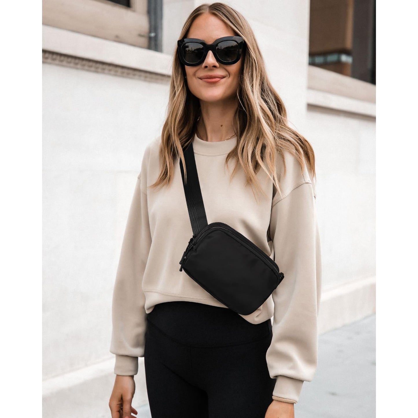 CLUCI - Riñonera pequeña para mujer, bandolera en todas partes de moda, riñonera para mujer con correa ajustable, A1-1 Negro, Pequeño