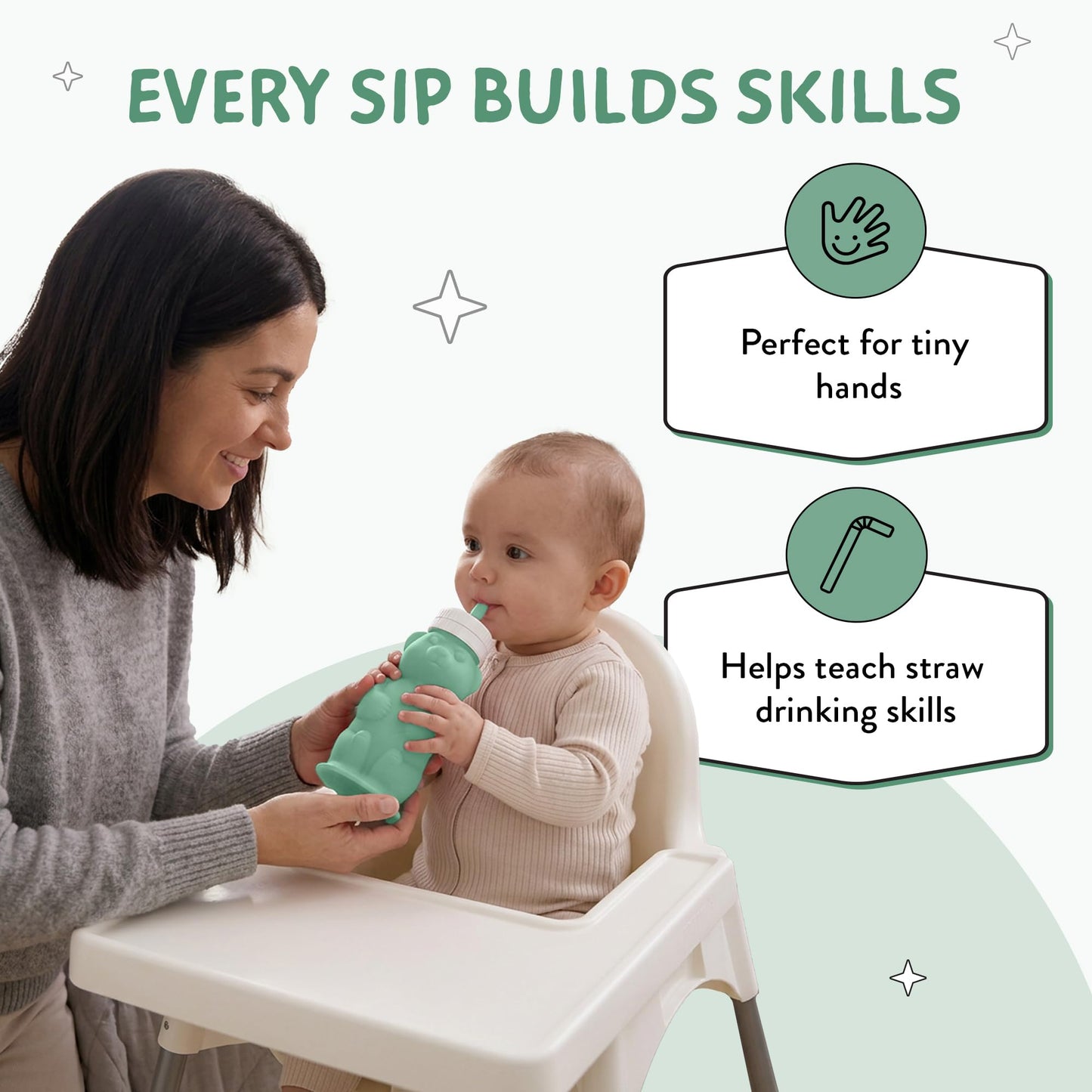 Legendairy Milk Vaso de silicona con pajita Honey Bear para bebés (verde), 225 g (8 oz). Apto para lavavajillas, silicona de grado alimenticio. Vaso para bebés Honeybear a partir de 4 meses (paquete d