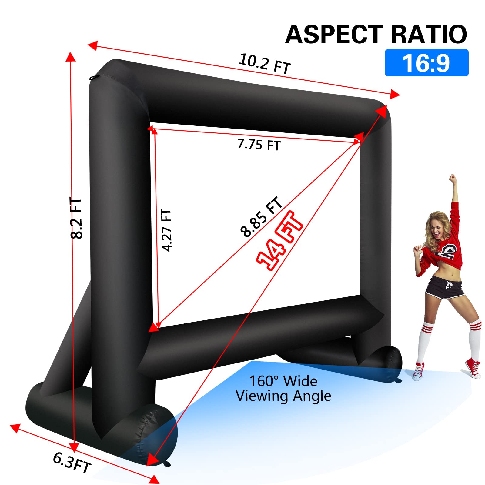 GZKYYLEGS - Pantalla Inflable para proyector de 14 pies con soplador de Aire y Bolsa de Almacenamiento, fácil de Instalar, proyección Delantera y Trasera para películas al Aire Libre, Noche, Patio