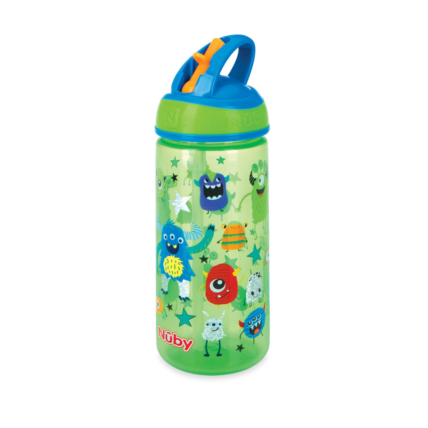 Botellas de Agua Nuby Iridiscentes para Niños con Pajita Dura a Prueba de Mordeduras Robot y Monstruo 18 Meses 540 ml Paquete de 2