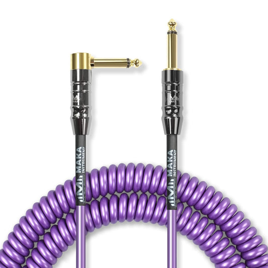 M MAKA - Cable de guitarra premium de 20 pies, espiral rizado, 1/4 pulgadas recto a ángulo recto, compatible con guitarra eléctrica y bajo, morado