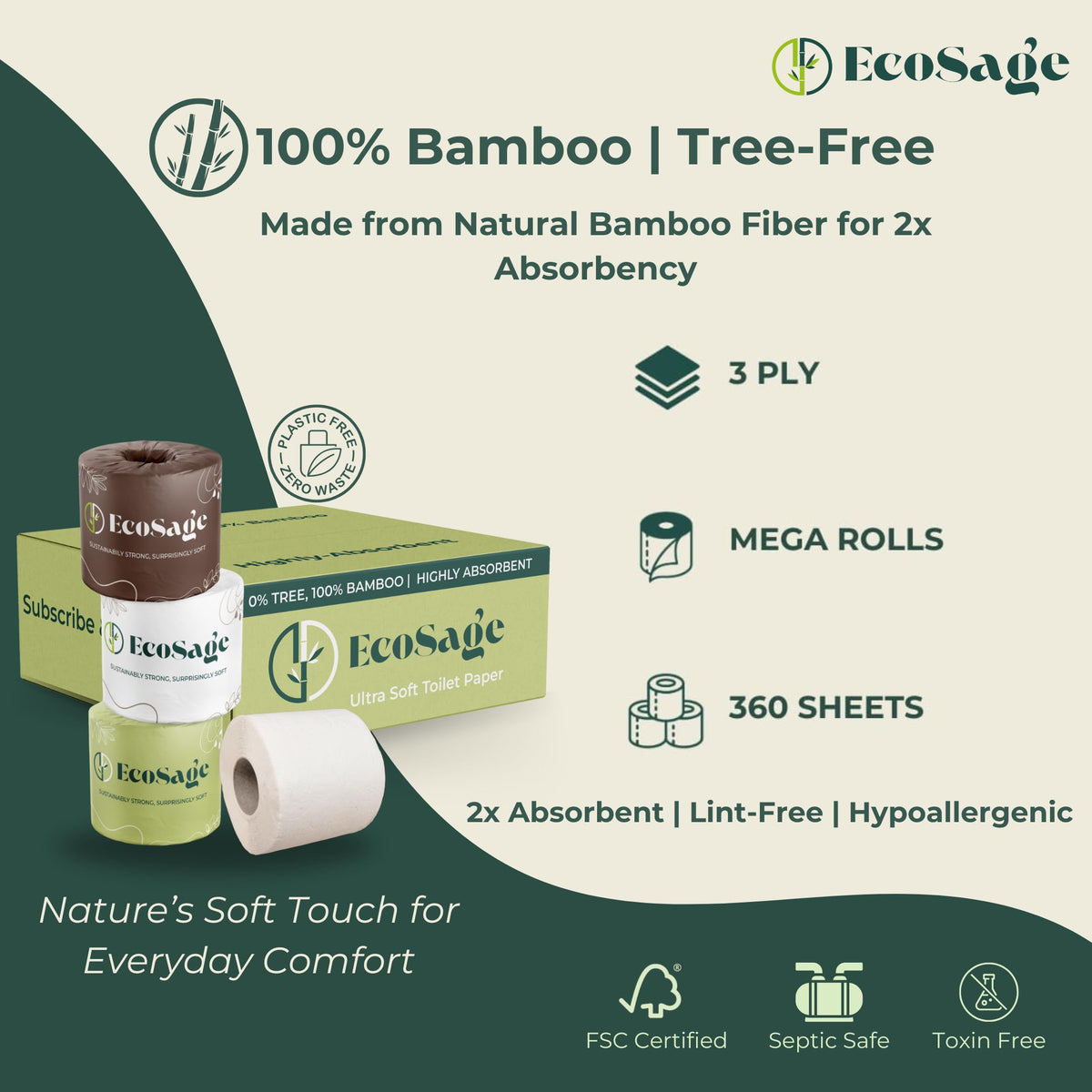 Papel Higiénico Bambú 3 Capas Ecológico Sostenible