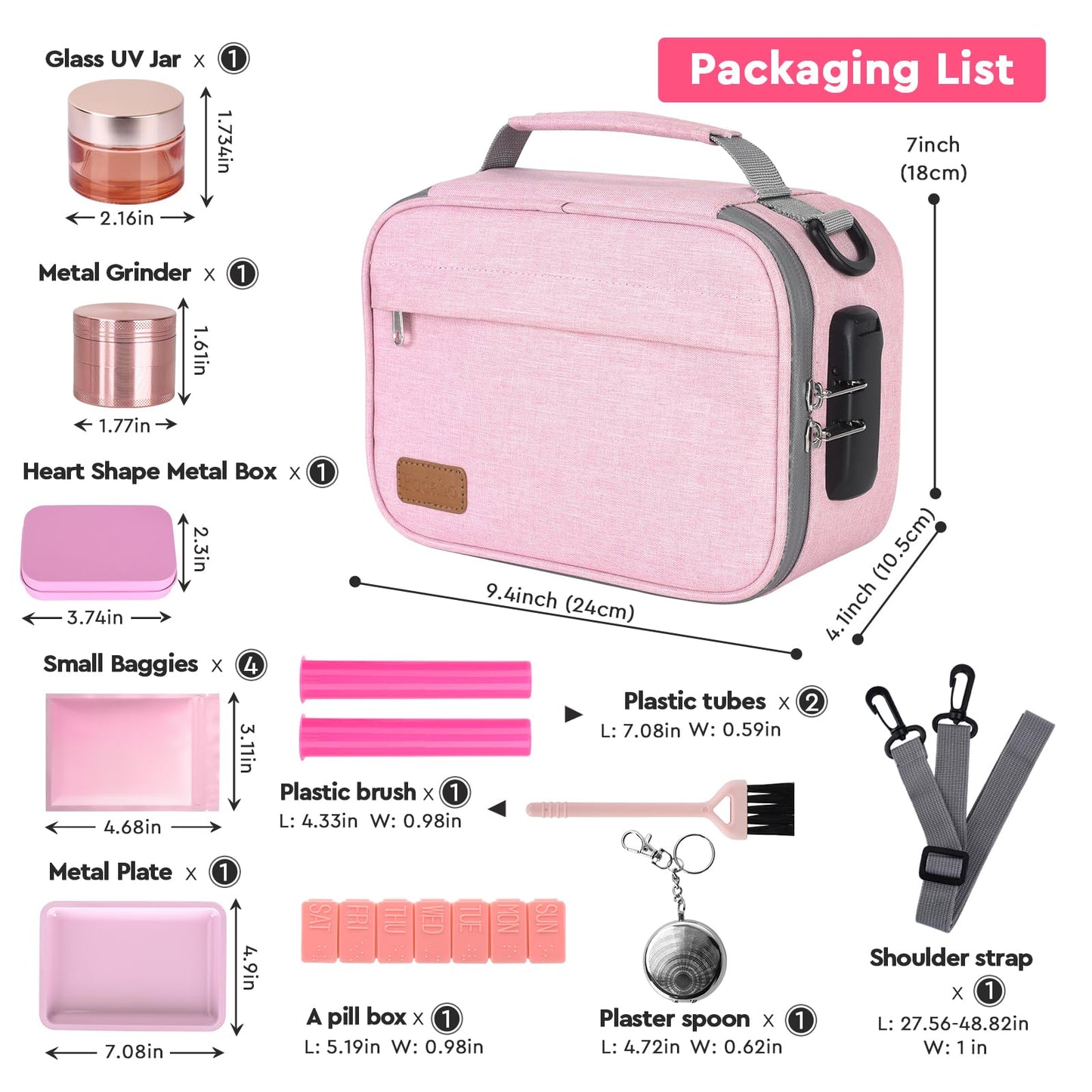 PODAHO Bolsa de viaje para cosméticos con 10 accesorios, caja de almacenamiento multiusos con cerradura de combinación, bolsa portátil para contenedores de alimentos, gran regalo para mujeres, (juego