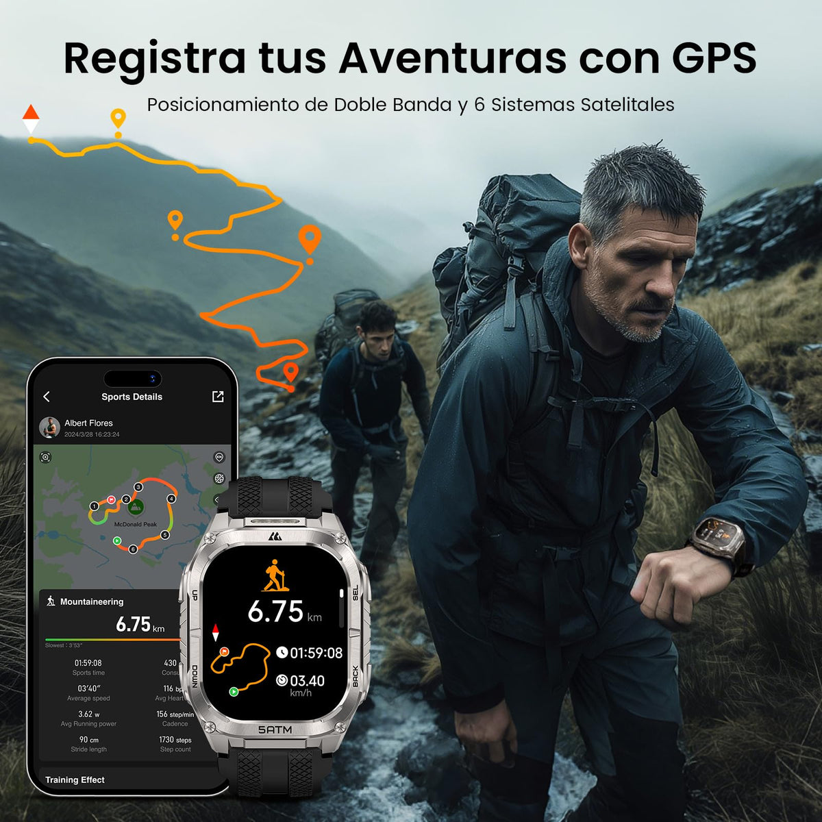 Reloj Inteligente KOSPET TANK M4C Negro AMOLED GPS Bluetooth para iOS y Android