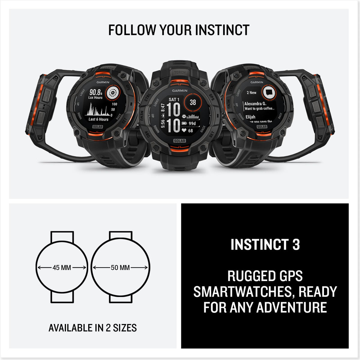 Reloj Garmin Instinct 3 Solar Negro 45 mm