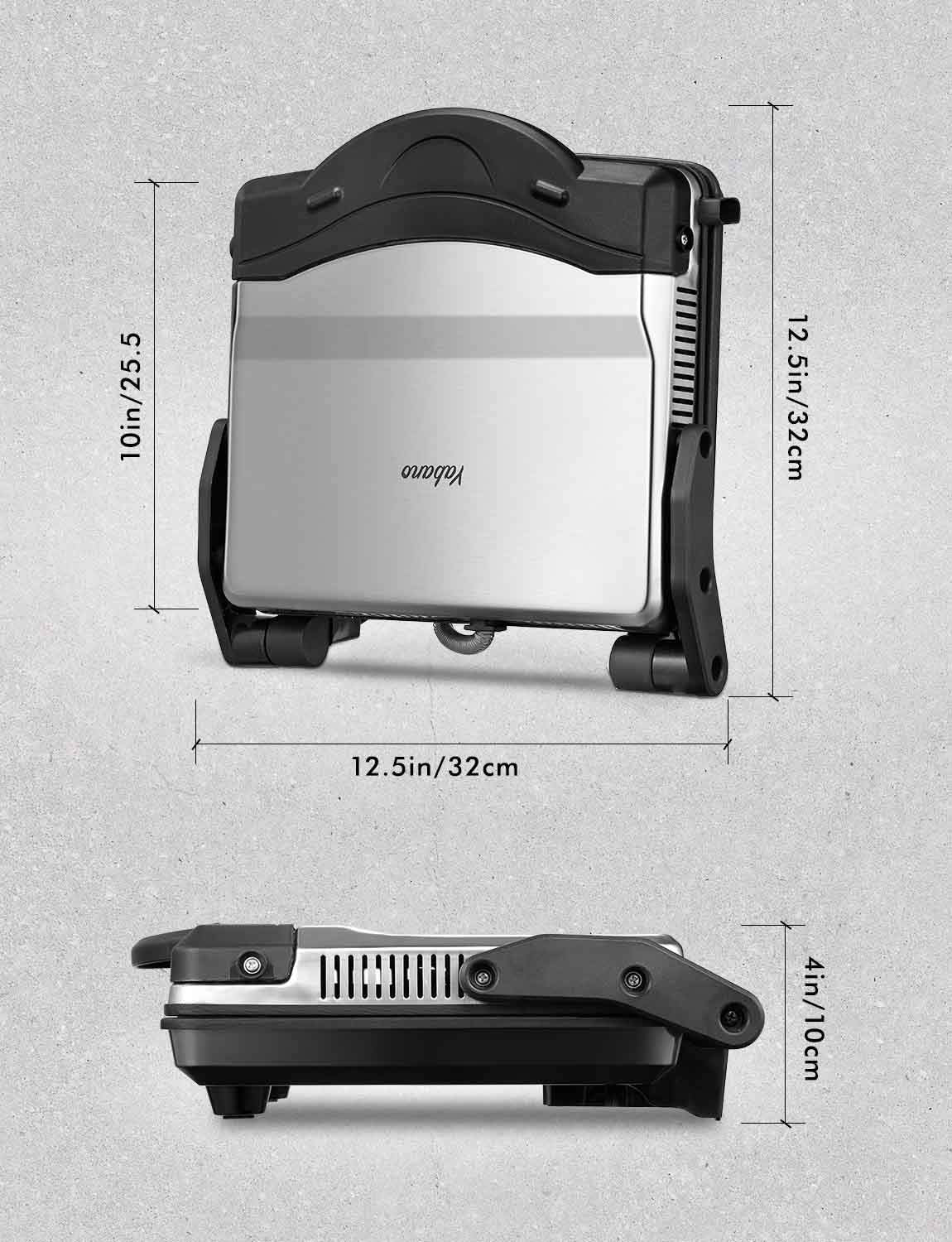 Sandwichera Eléctrica Yabano Negro Acero Inoxidable Placas Antiadherentes 180 Grados