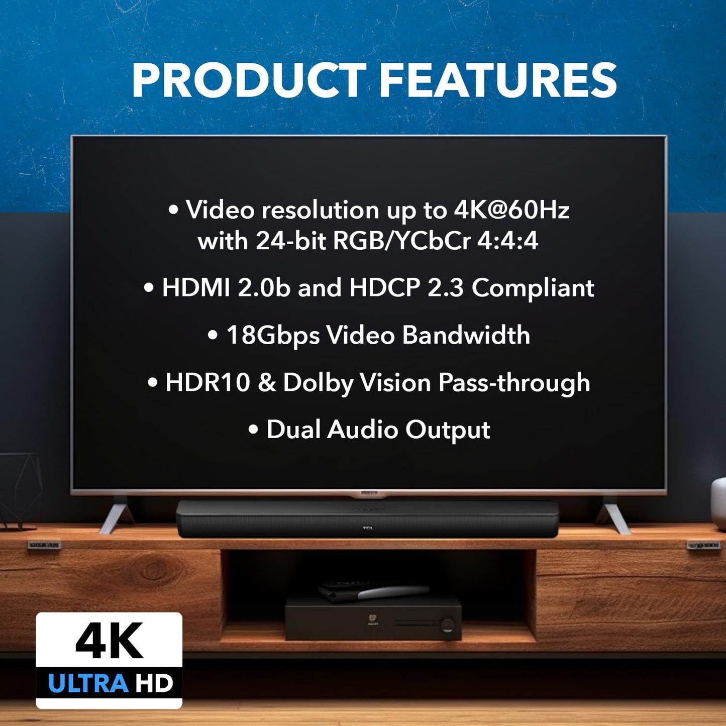 OREI eARC 4K 60Hz Extractor de audio, extraer Dolby Atmos Convert Barra de sonido 18G HDMI 2.0 ARC Soporte HDCP 2.2 Dolby Digital/DTS Passthrough CEC, HDR, Dolby Vision, HDR10 Soporte para Sonos Bose