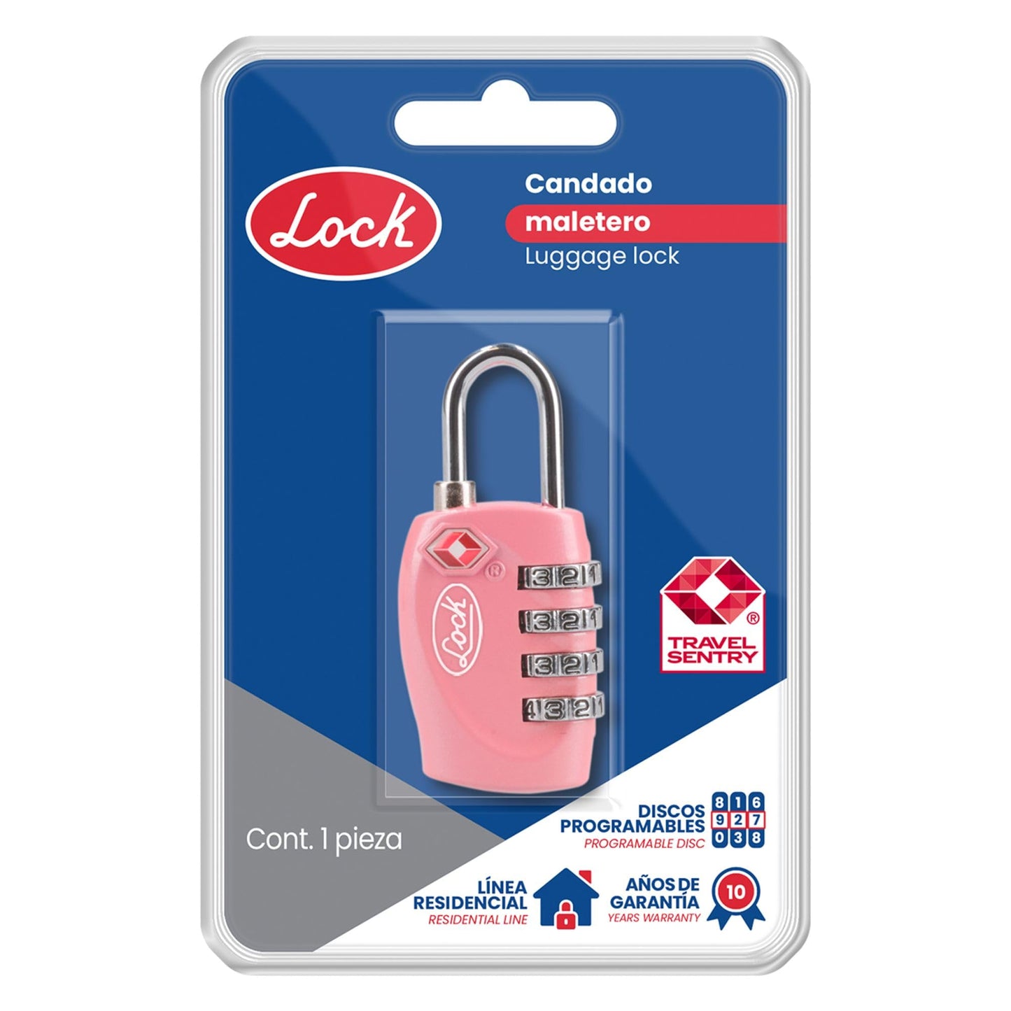 Lock 53CA Candado de combinación programable TSA para maleta, rosa, 20 mm