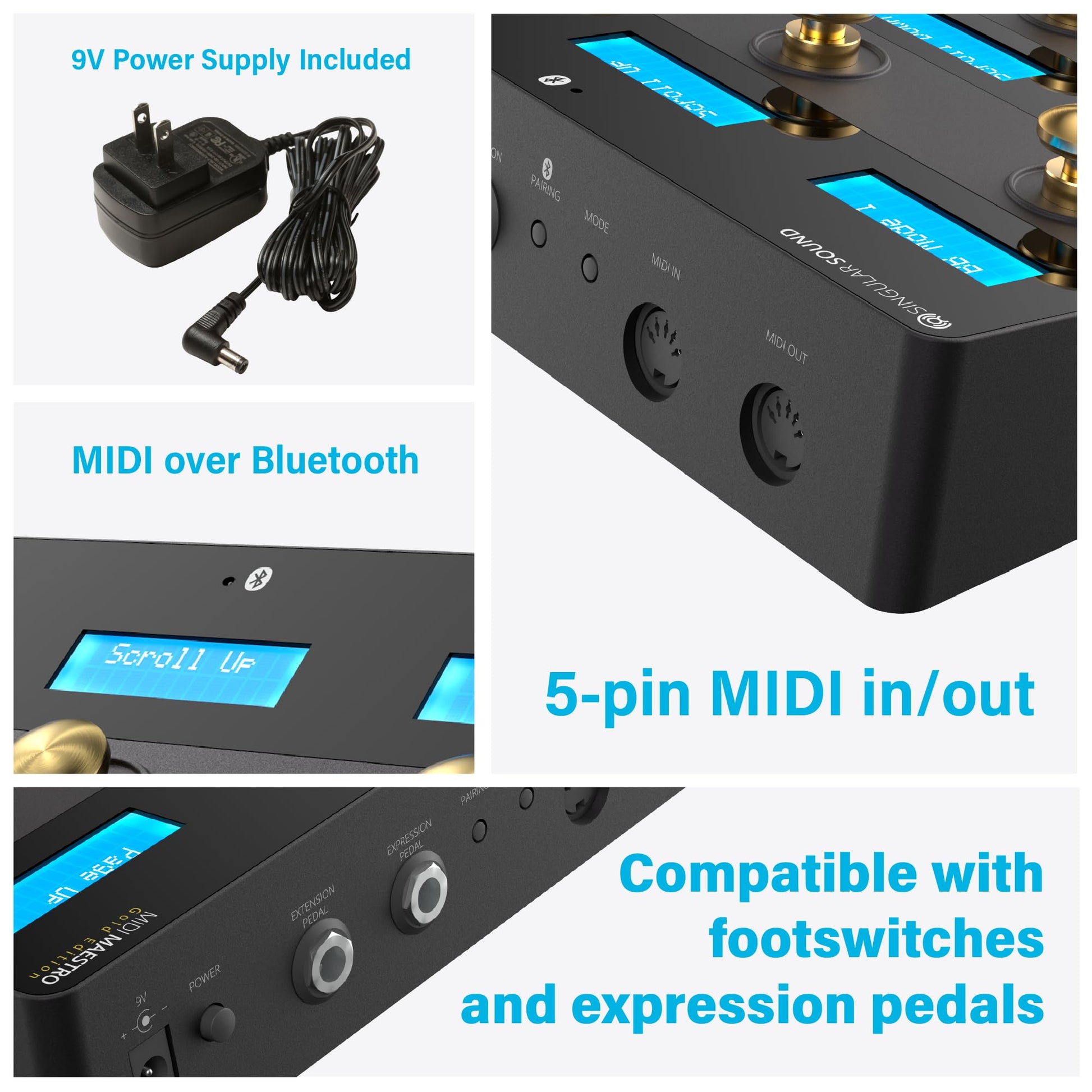 Singular Sound MIDI Maestro Gold Edition - driver de pie MIDI todo en uno con interruptores de pie silenciosos, control de aplicación móvil y modos integrados para BeatBuddy y Aeros Loop Studio