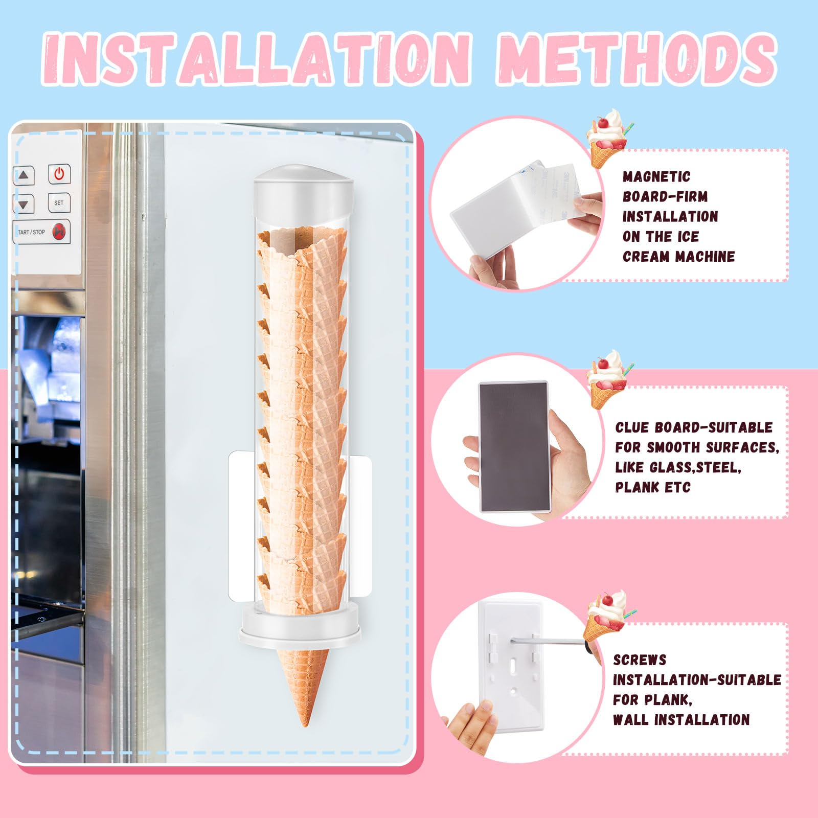 Dispensador de Conos de Helado Tioncy 16 Pulgadas x 3 Pulgadas de Diámetro con Soporte para Montes en Pared