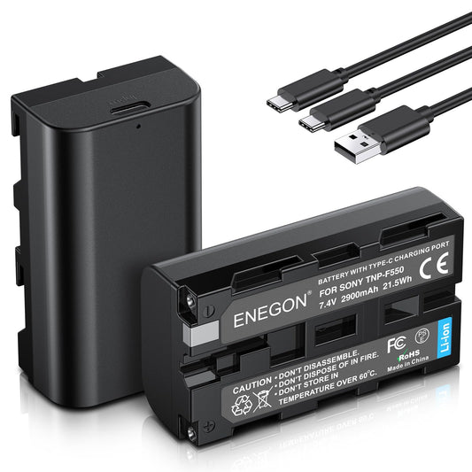 Baterías de Repuesto ENEOGN NP-F550 USB-C con Carga Directa de 2900mAh (Paquete Doble) para NP-F550, Compatible con Sony NP F970, F960, F770, F750, F570, F530, F330, CCD-SC55, TR516, TR716, TR818