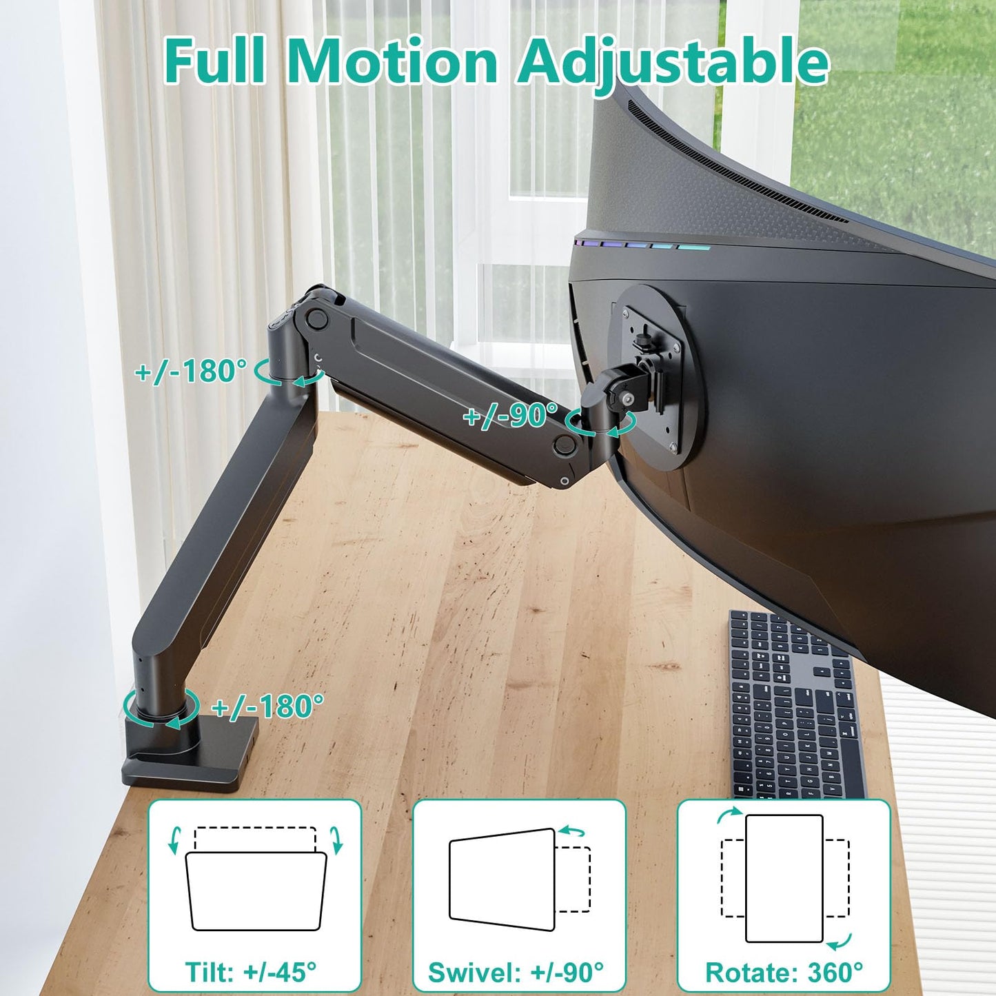 Soporte para Monitor WALI Negro con Brazo Ultra Ancho y Resorte de Gas Ajustable hasta 35 Pulgadas