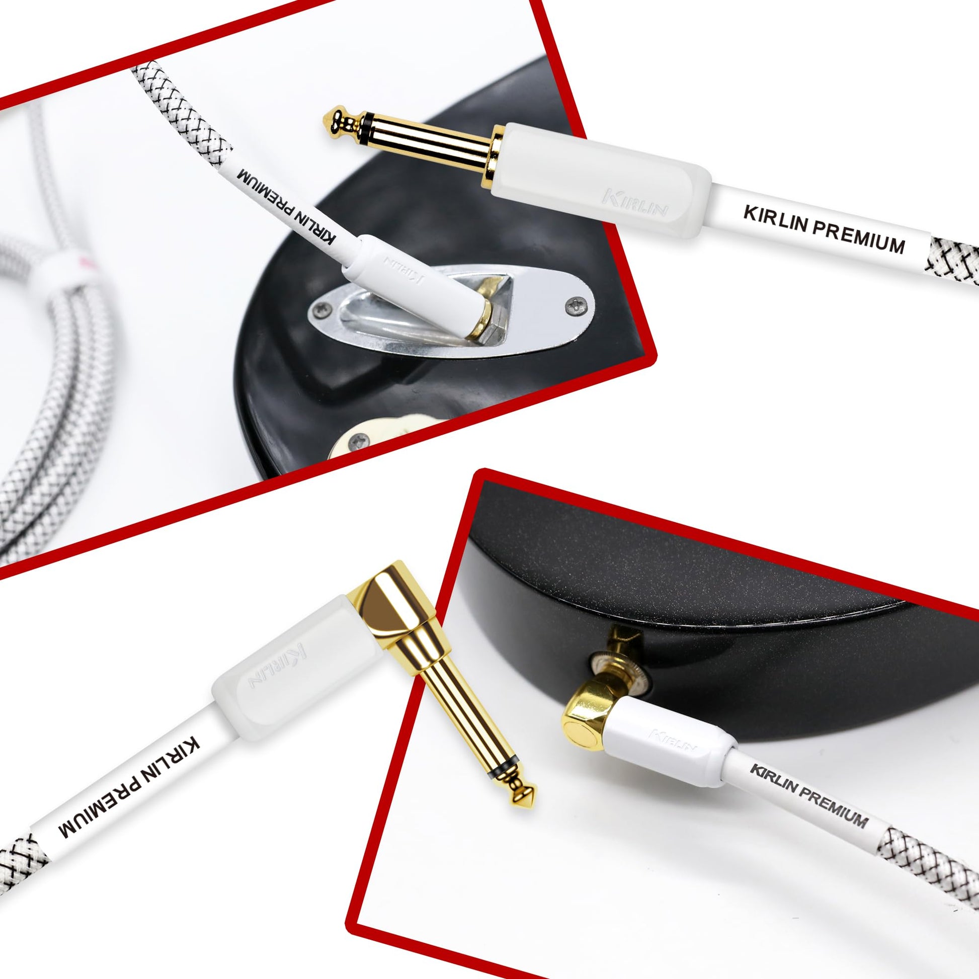KIRLIN, KIRLIN Cable de instrumento Cable de 1/4 pulgadas, enchufe monofónico, blanco, 20 pies (IWB-202WGL-20/WT)
