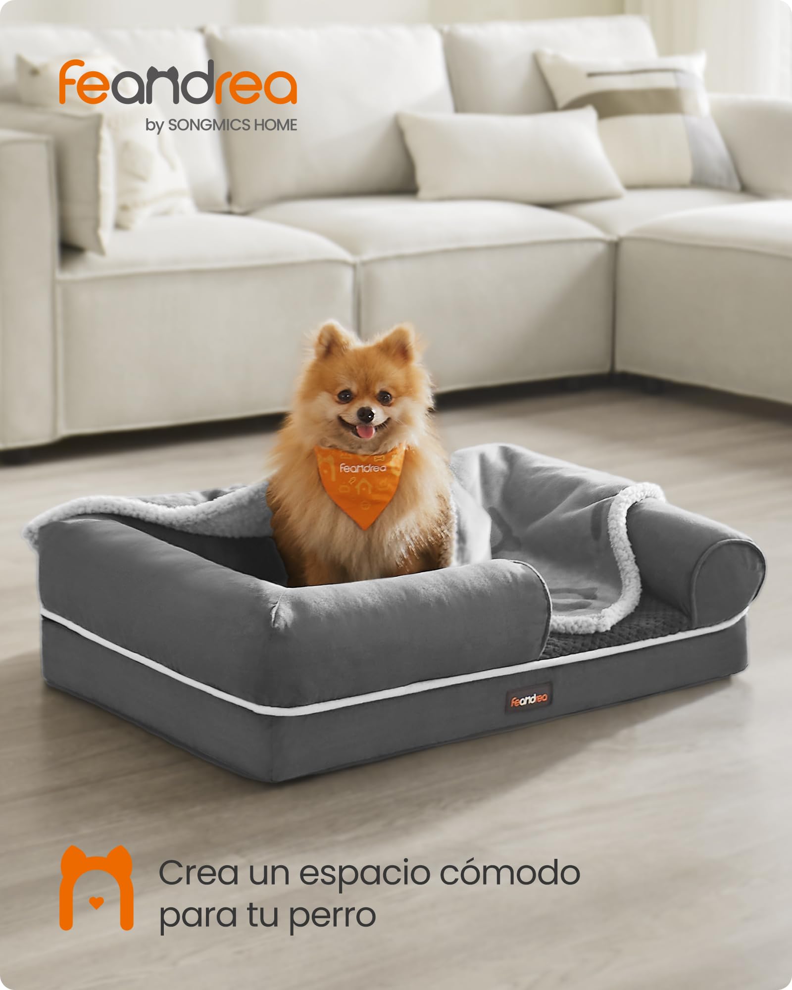 Cama Ortopédica para Perros Feandrea Gris Claro con Funda Extraíble y Lavable