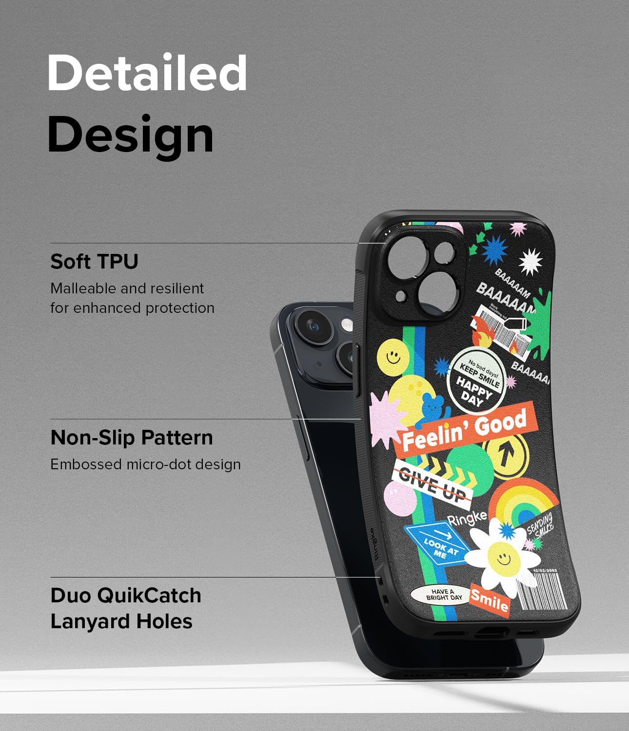 Funda iPhone 15 Plus Ringke Onyx Sticker Antihuellas y Antideslizante Tacto Agradable