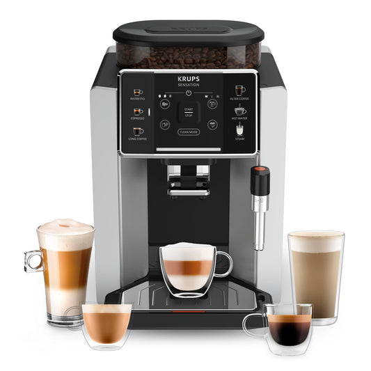 Krups Maquina de Espresso Super Automática Sensation, es como un barista en casa con resultados profesionales en cada taza, Prepara capuchinos y espressos facil y rapido, EA910EMX