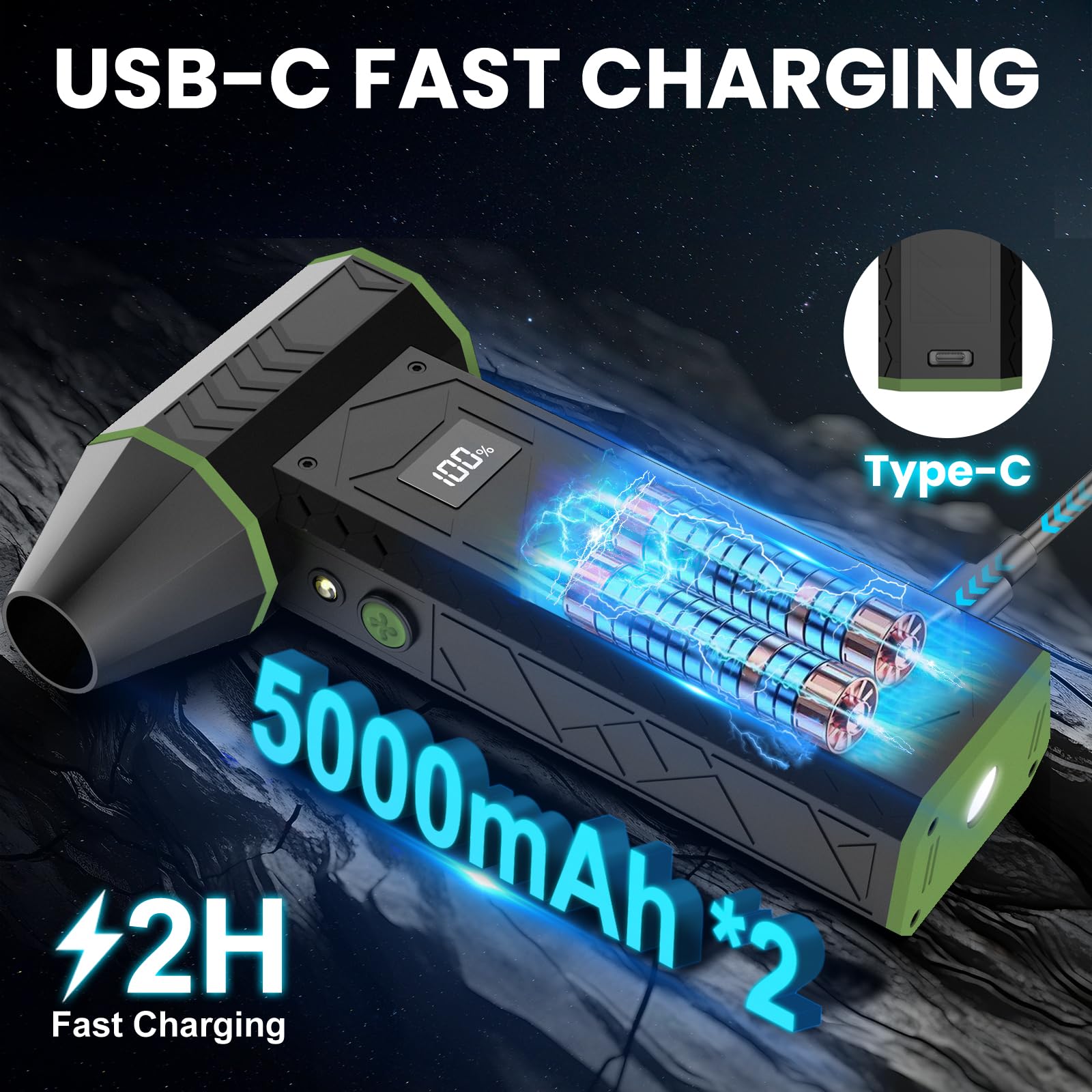 AUKZON Plumero de Aire Comprimido Eléctrico 180000 RPM 4 Velocidades con Linterna LED Recargable 10000 mAh Multiusos para Hogar Oficina Exterior y Coche