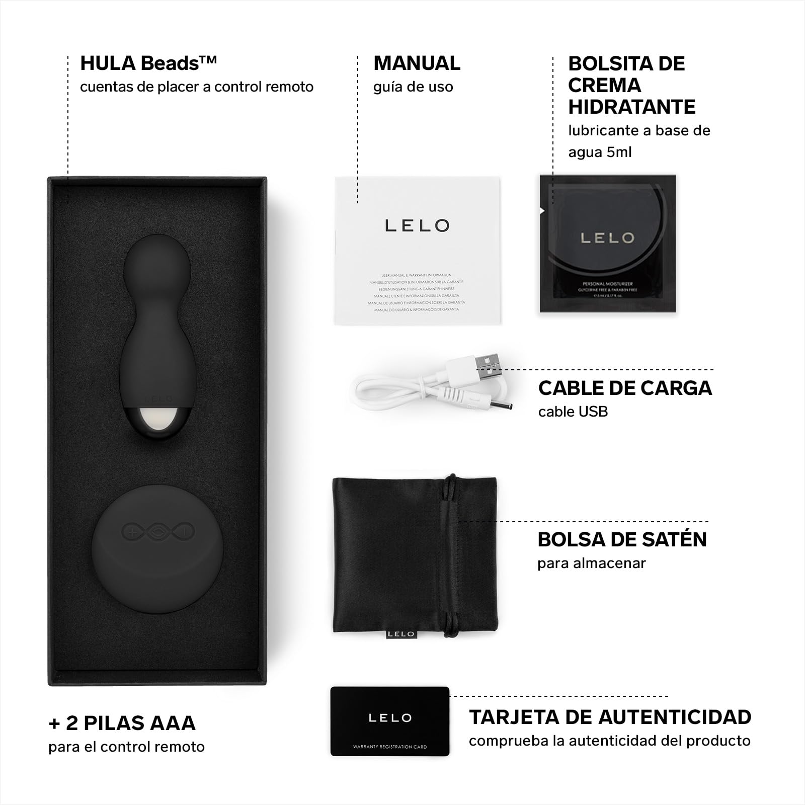 LELO HULA Beads, Bolas Chinas Vibradoras con Control Remoto, Uno de los Juguetes Sexuales más originales, estas Bolas Vaginales giran, rotan y vibran (Black)