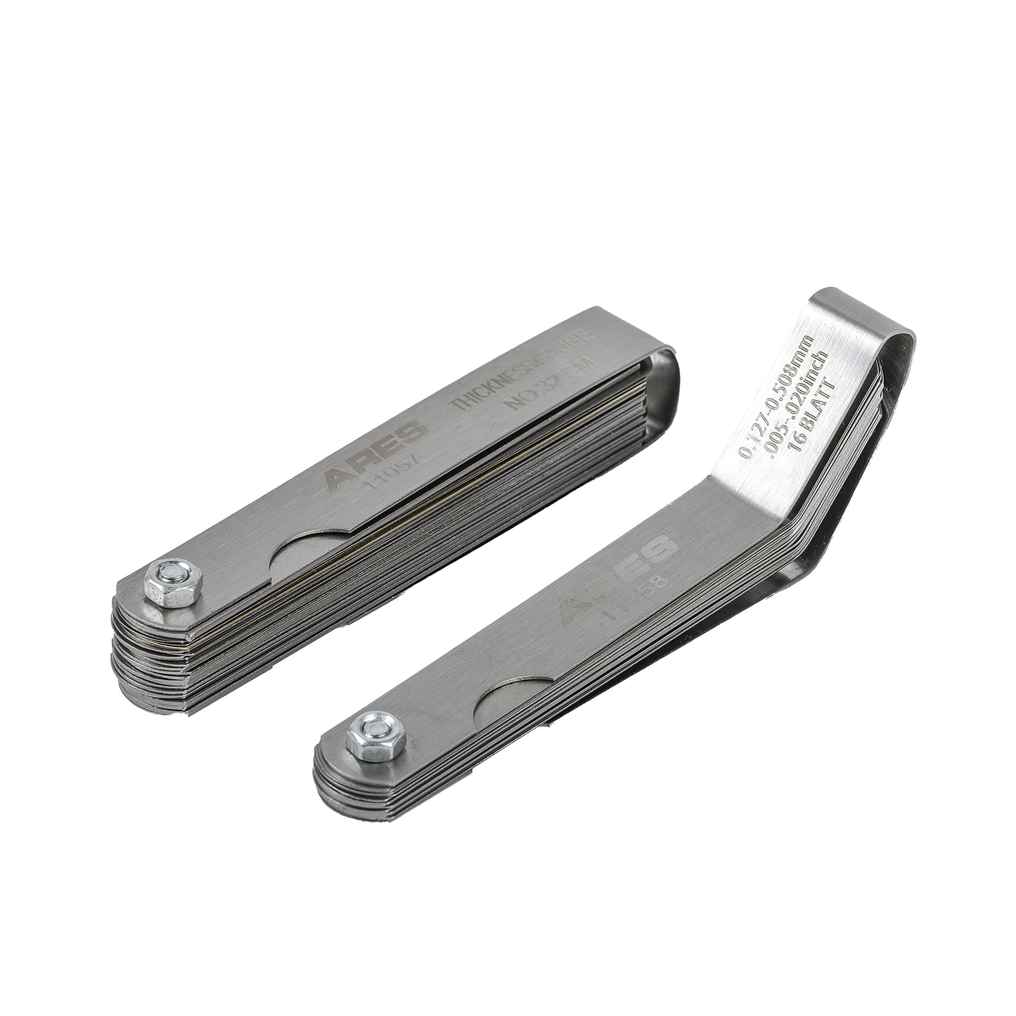 ARES 11043 - Juego de 2 medidores rectos y sensores de compensación – El medidor recto tiene 32 tamaños SAE y métricos de doble marca – El desplazamiento tiene 16 tamaños de doble marca – Mide con precisión las holguras mecánicas