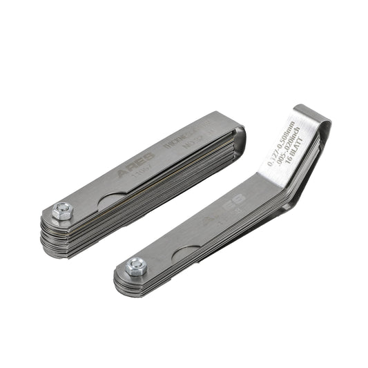 ARES 11043 - Juego de 2 medidores rectos y sensores de compensación – El medidor recto tiene 32 tamaños SAE y métricos de doble marca – El desplazamiento tiene 16 tamaños de doble marca – Mide con precisión las holguras mecánicas