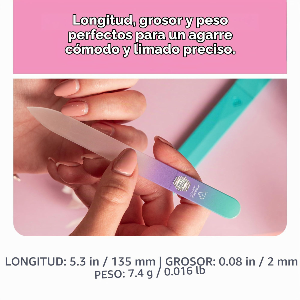 Lima de uñas de cristal con funda, lima de uñas de cristal checo, lima de uñas de manicura para uñas naturales, lima de precisión experta + acabado suave, lima de uñas Bona Fide Beauty Pastel Premium