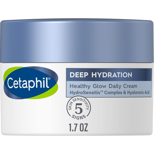 CETAPHIL Deep Hydration Healthy Glow Daily Face Cream, 1.7 oz, 48 Hour Dry Skin Face Moisturizer for Sensitive Skin, With Hyaluronic Acid, Vitamin E & Vitamin B5