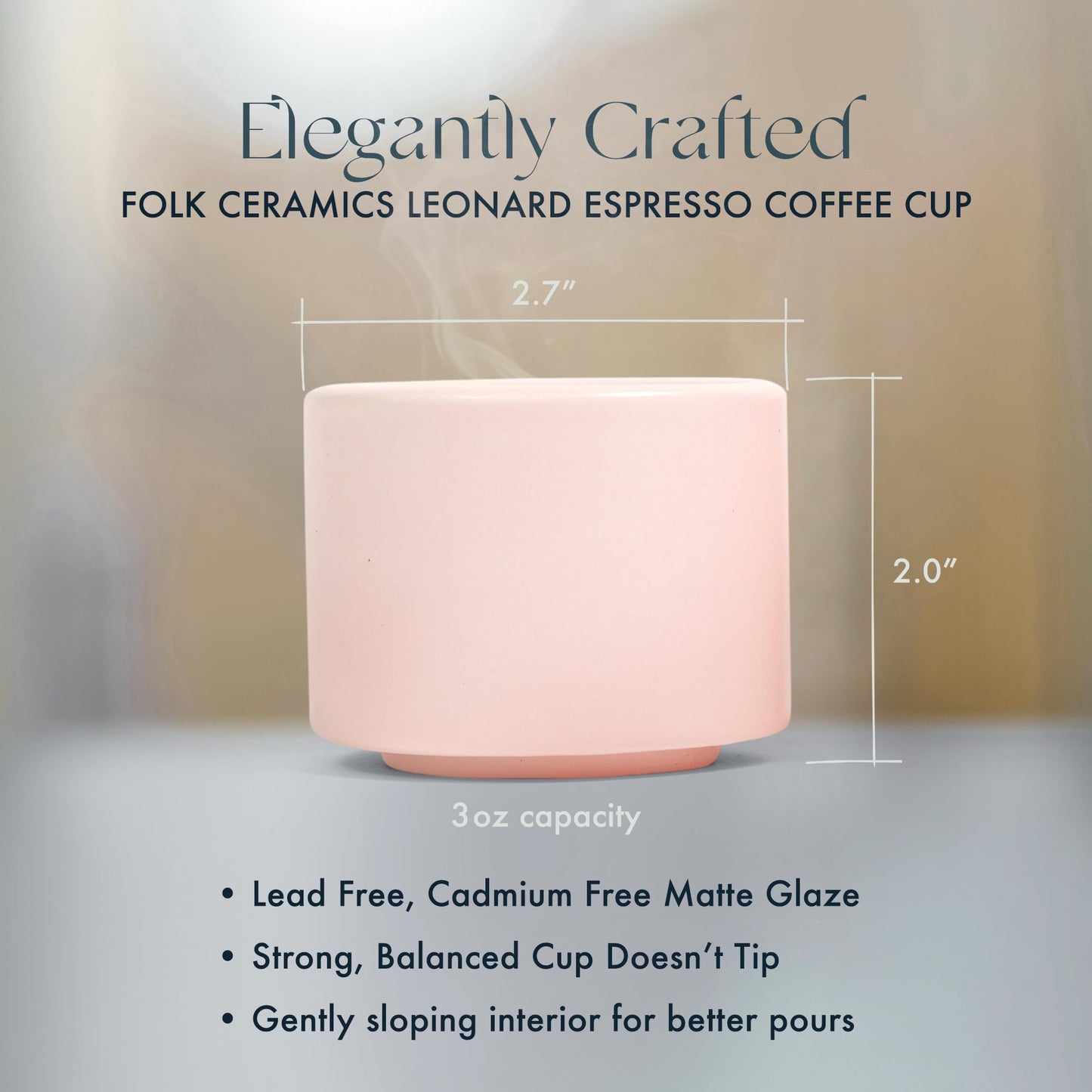Folk Ceramics Leonard Tazas de café expreso de cerámica | Modernas tazas apilables demitasse para espresso, paredes gruesas, sin mango, duraderas, aptas para lavaplatos y microondas, juego de 2, 3