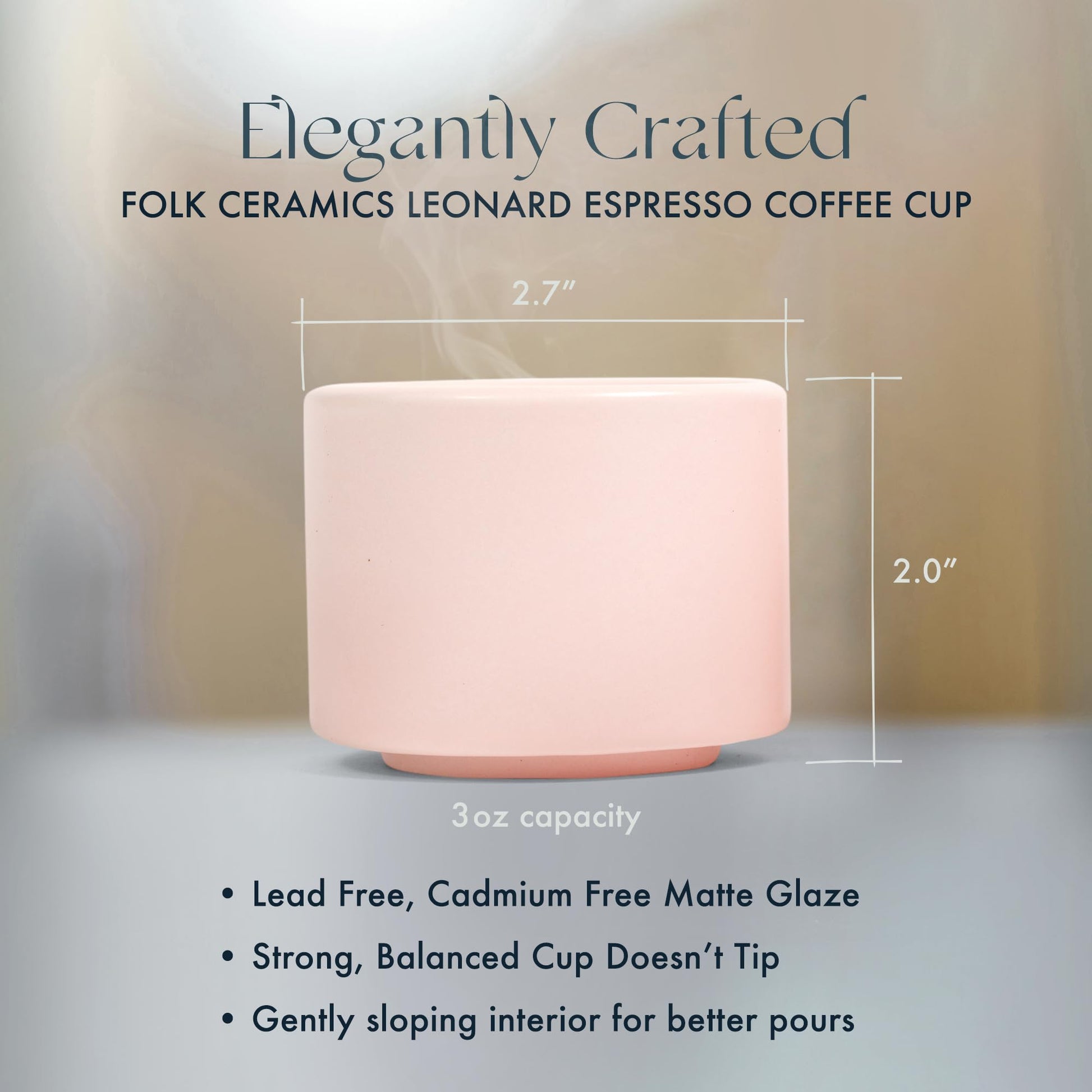 Folk Ceramics Leonard Tazas de café expreso de cerámica | Modernas tazas apilables demitasse para espresso, paredes gruesas, sin mango, duraderas, aptas para lavaplatos y microondas, juego de 2, 3