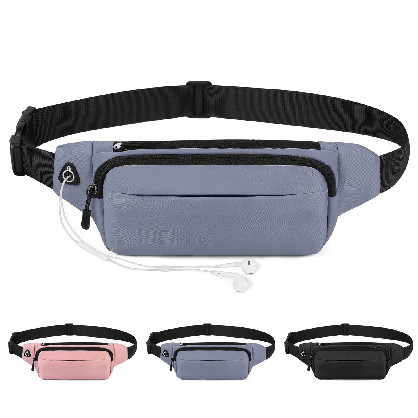 Cangurera para Correr Ultraligeros Riñonera Deportiva Ajustable Nailon Impermeable para Hombre y Mujer-Gris